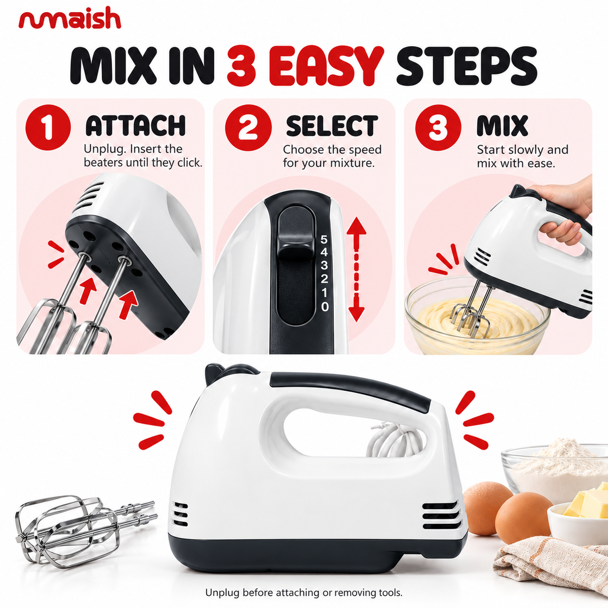 Kenwood Hand Mixer with Beaters & Dough Hooks