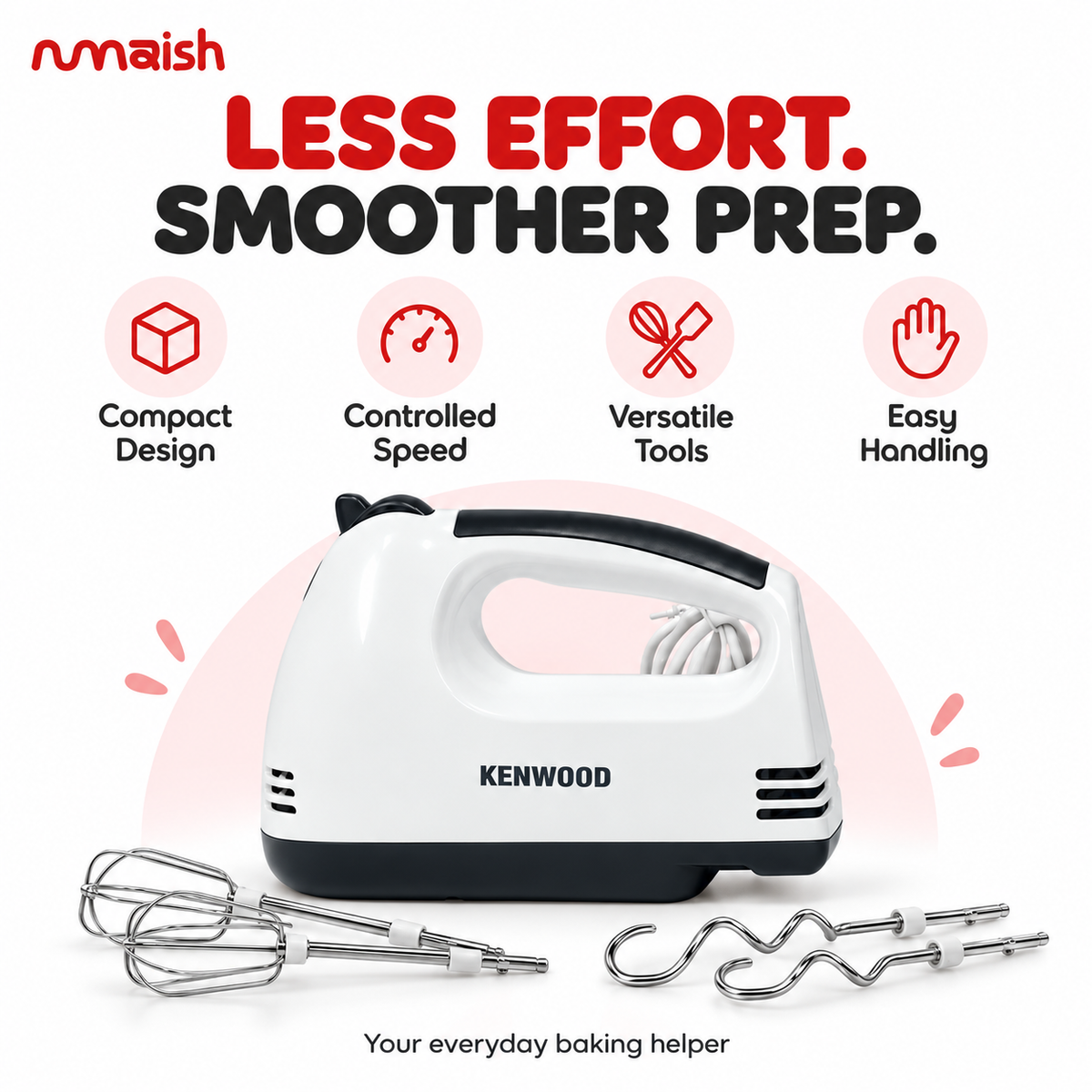 Kenwood Hand Mixer with Beaters & Dough Hooks